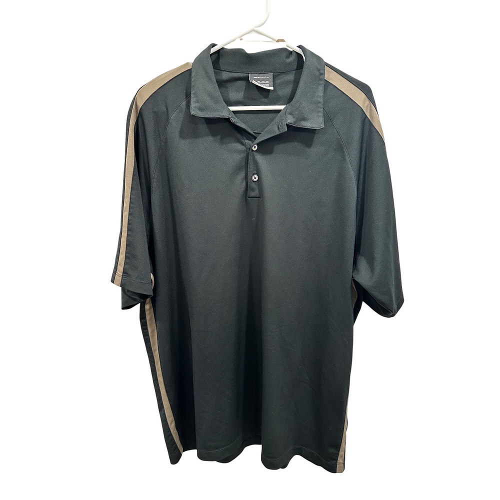 Nike Golf Fit Dry Polo Shirt Mens XXL‎ Black Tan Stripe Performance Short Sleeve